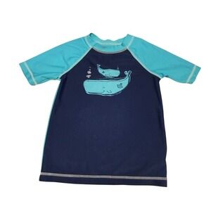 Circo Boys 5T Whale Rash Guard Swim Shirt Navy Turquoise Blue Short Sleeve